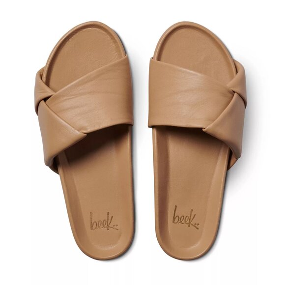 beek Shoes - New Beek Tori Leather Light Sand Slide Sandals Size 9 NWOT Comes With Dustbag